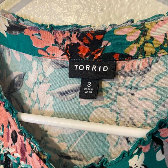Torrid Green Floral Stretch Challis Pintuck Tiered Midi Dress Plus Size 3 3X - Picture 9 of 11